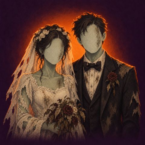 Zombie bride and groom couple costume illustration