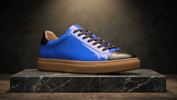 Same sneaker recolored blue, gloss and shading preserved; sole and toe cap untouched